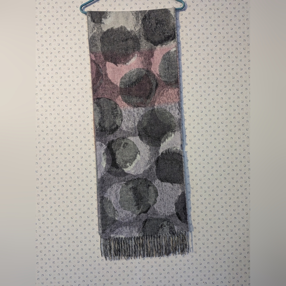 Cashmink Scarf Faux Cashmere Gray Pink Fringed Edges So Soft Circle Art to Wear